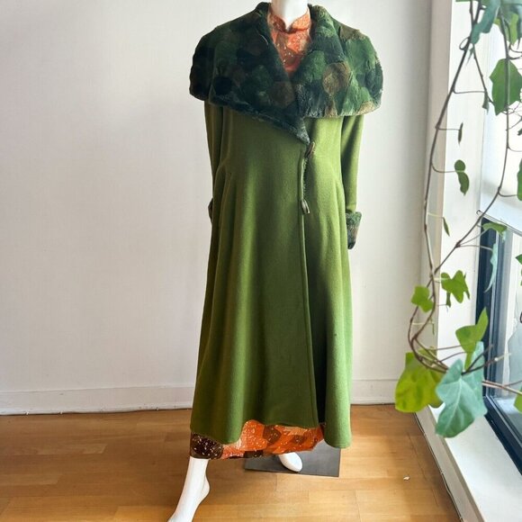 Lace by Nelly Anne Green Wool Faux Fur Fitted Waist A line Coat XXL - Picture 5 of 12